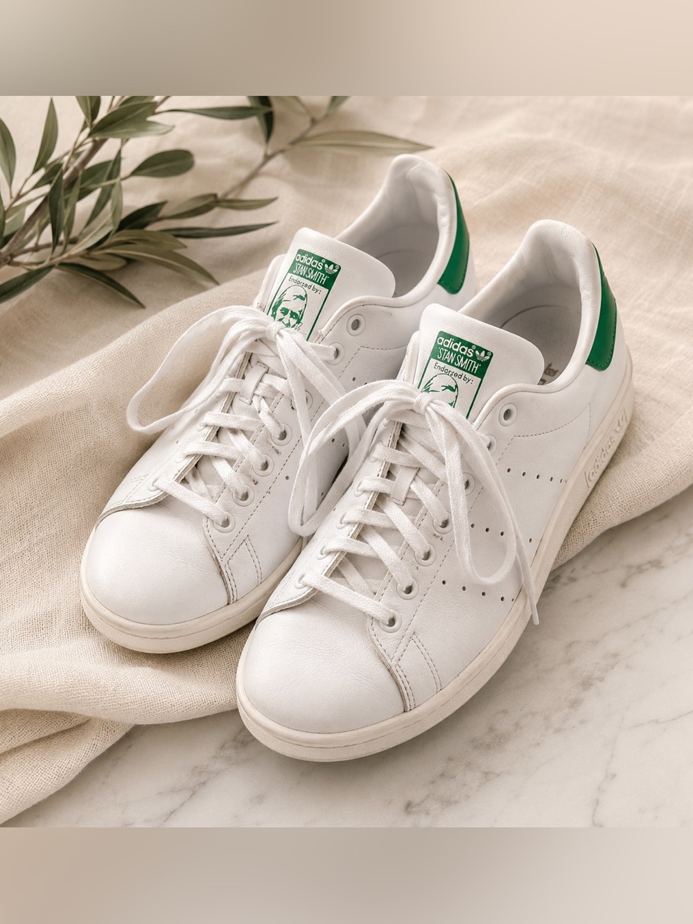 adidas Originals Stan Smith Leather Sneakers White Green Men’s 6.5 / Women’s 7.5